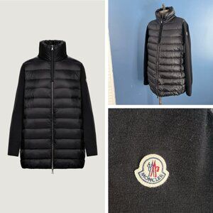 Moncler MAGLIONE Tricot Wool Knit & Quilted Down Cardigan Black Coat Women Large